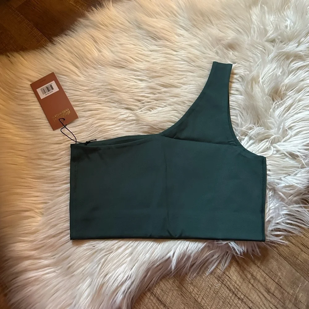 GIRLFRIEND COLLECTIVE Bianca One Shoulder Sports Bra In Moss Green